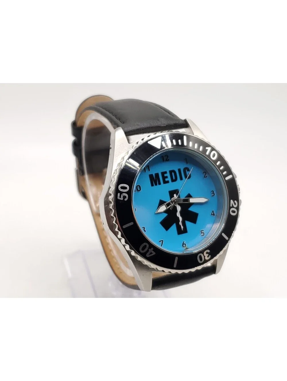 Zazzle Medic Watch Mens New Battery Blue Dial Rotating Bezel 45mm